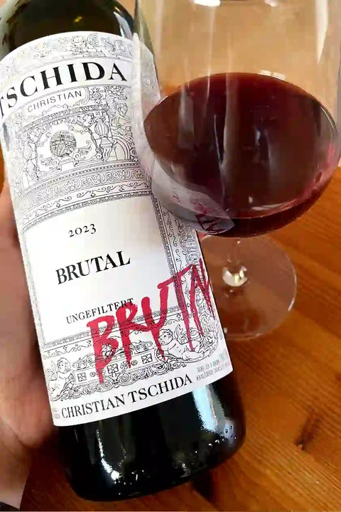 Christian Tschida Brutal 2023 bottle and glass - Natural Wine Dealers