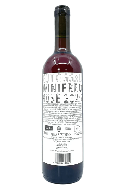 Back label of the bottle of Gut Oggau Winifred 2025 - Natural Wine Dealers