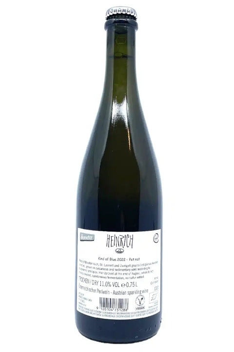 Heinrich Kind of Blue Pet Nat 2022 back label - Natural Wine Dealers