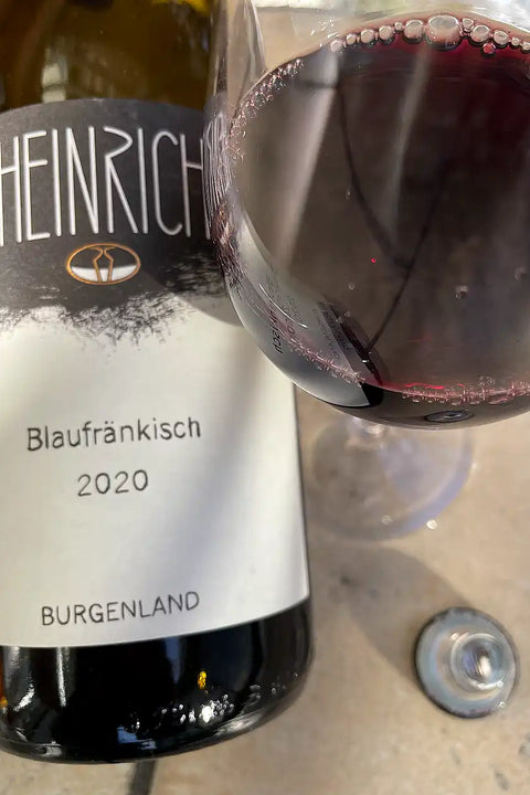 Bottle and glass of Heinrich Blaufränkisch 2020 - Natural Wine Dealers