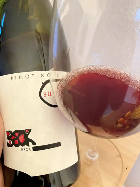 Judith Beck Pinot Noir Bambule 2021 bottle and glass