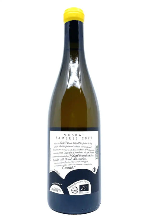 Judith Beck Muskat Bambule 2021 back label - Natural Wine Dealers