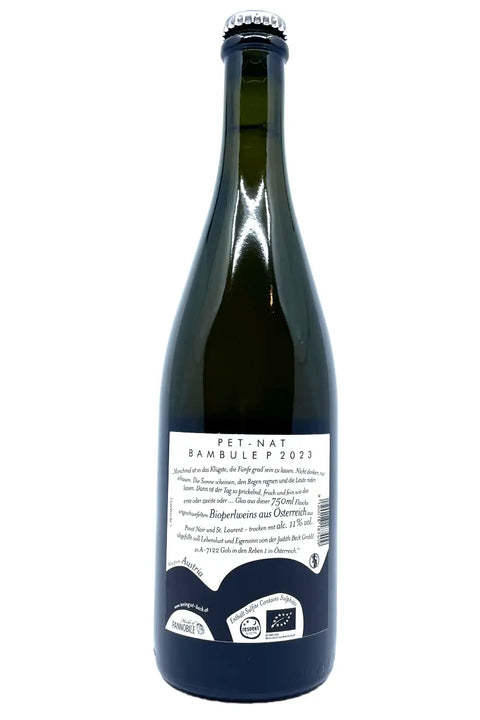 Judith Beck Bambule Pet Nat Rose 2023 back label - Natural Wine Dealers