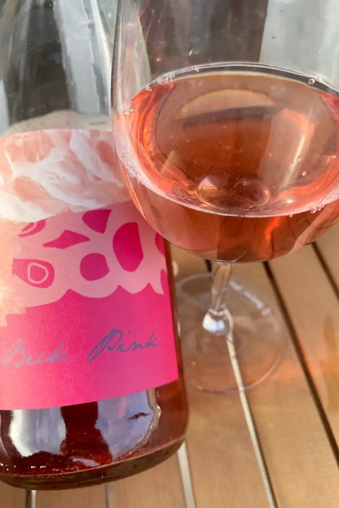 Bottlen and glas of Judith Beck Pink 2025 - Natural Wine Dealers