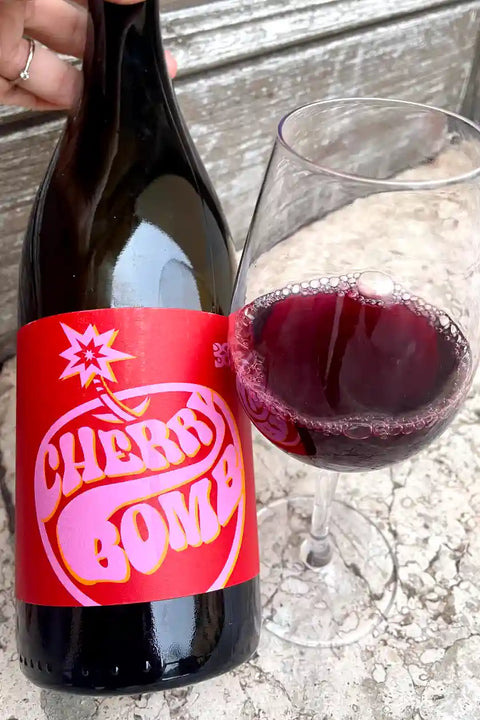 Judith Beck Cherry Bomb 2023 bottle and glass - Natural Wine Dealers