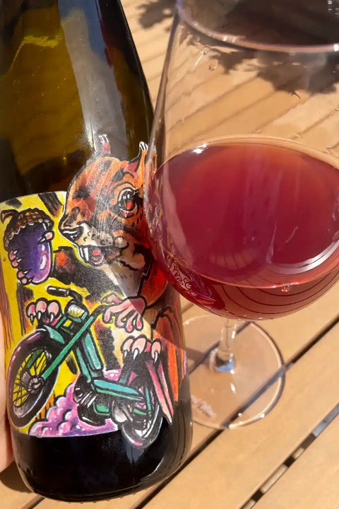 Muller Koeberle Mobylette 2022 bottle and glass - Natural Wine Dealers