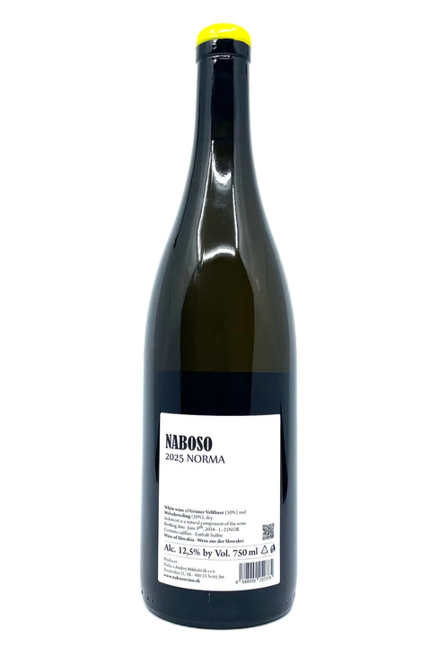 Back label of the bottle of Naboso Norma 2025 - Natural Wine Dealeers