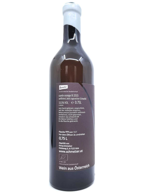 Schmelzer Schlicht und Ergreifend Cuvee Orange III side label