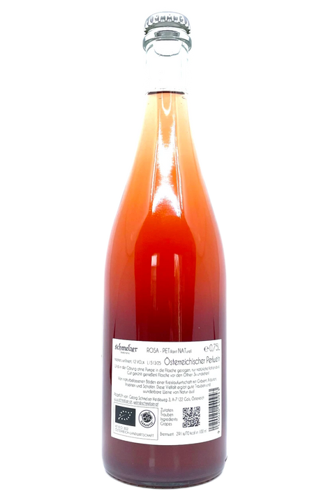 Back label of bottle of Schmelzer Rosa Pet Nat - Nartural Wine Dealers