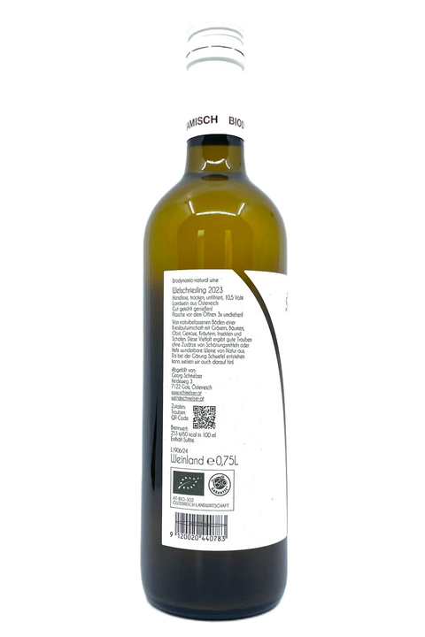 Back label of wine bottle of Schmelzer Welschriesling 2023 - Natural Wine Dealers