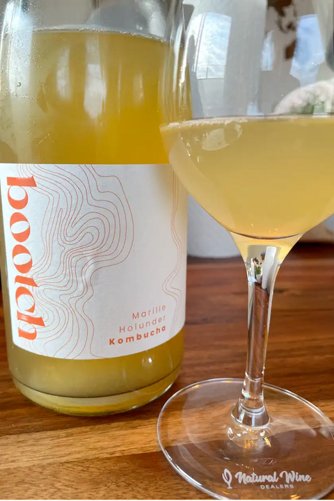 A bottle and a glass of Bootch Kombucha - Natural Wine Dealers