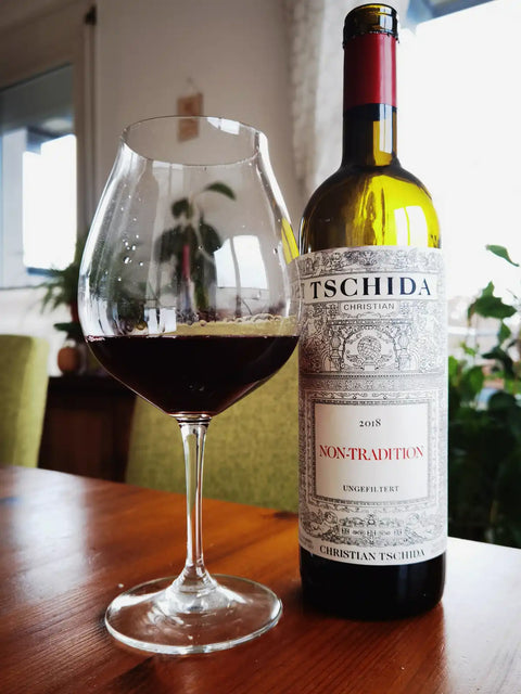 Christian Tschida Non tradition Red 2018 bottle and glass