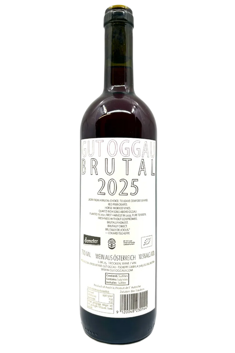 Back label of a bottle of Gut Oggau Brutal 2025 - Natural Wine Dealers
