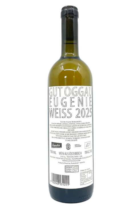 Back label of the bottle of Gut Oggau Eugenie 2025 - Natural Wine Dealers