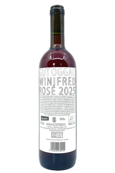 Back label of the bottle of Gut Oggau Winifred 2025 - Natural Wine Dealers