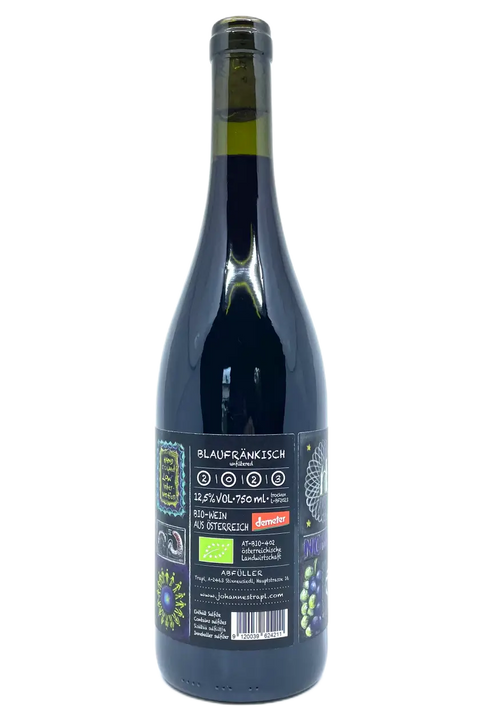 Back label of bottle of Johannes Trapl Blaufraenkisch 2023 - Natural Wine Dealers