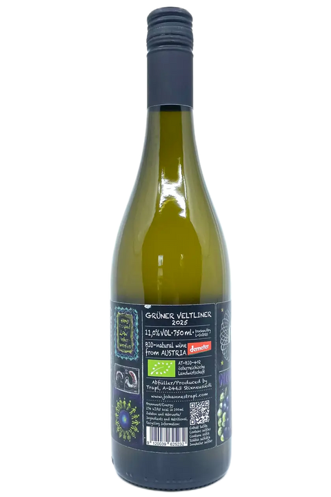 Back label of the bottle of Johannes Trapl Grüner Veltliner 2025 - Natural Wine Dealers