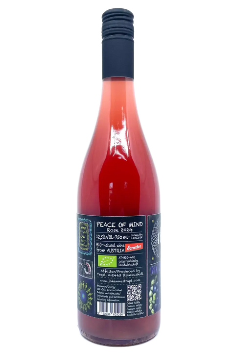 Back label of bottle of Johannes Trapl Piece of Mind Rosé 2024 - natural Wine Dealers
