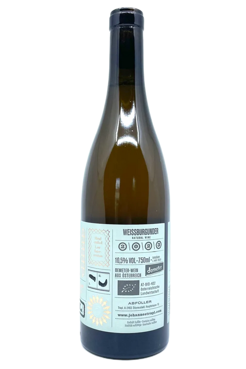 Back label of the bottle of Johannes Trapl Weissburgunder 2023 - Natural Wine Dealers