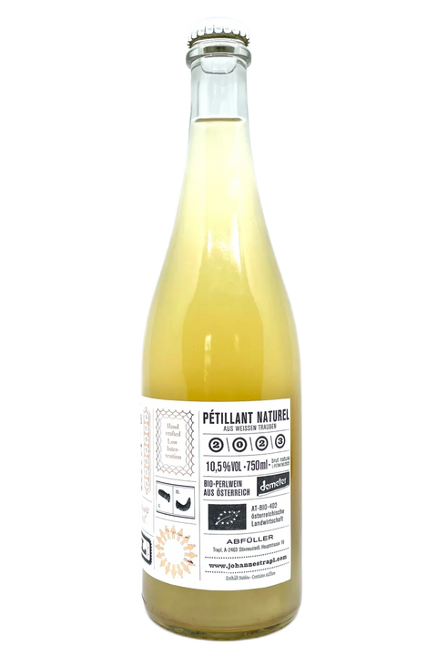 Back label of the bottle of Johannes Trapl Petillant Naturel 2023 - Natural Wine Dealers