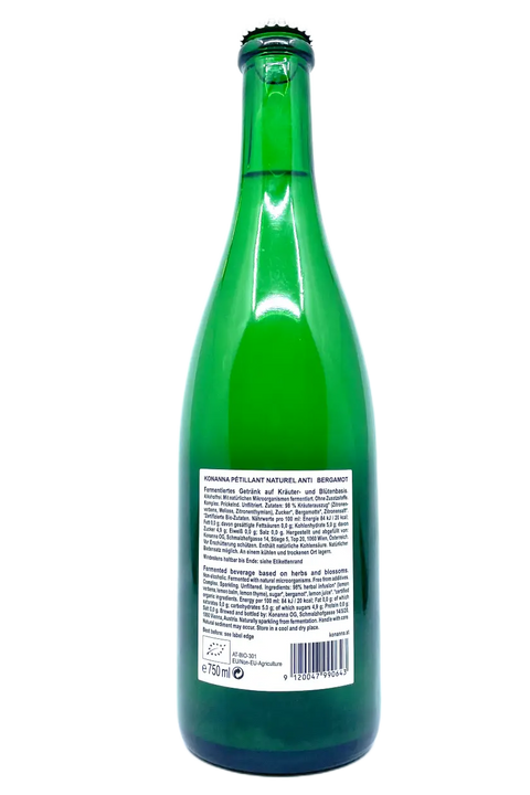 Back label of the bottle of Konanna Bergamot - Natural Wine Dealers