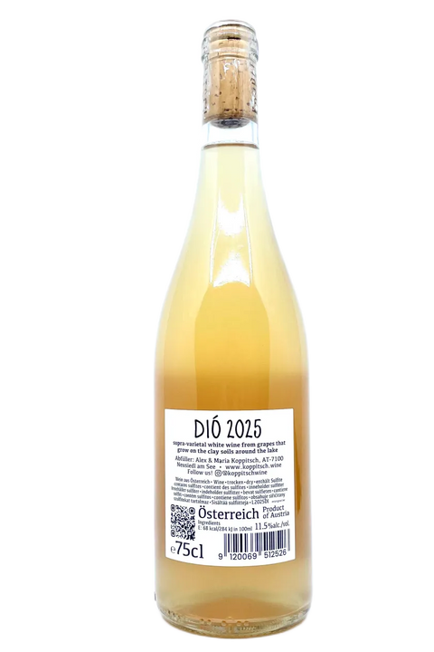 Back label of the bottle of Koppitsch Dió 2025 - Natural Wine Dealers 