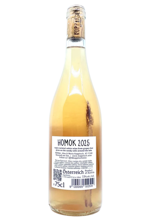 Back label of the bottle of Koppitsch Homok 2025 bottle - Natural Wine Dealers