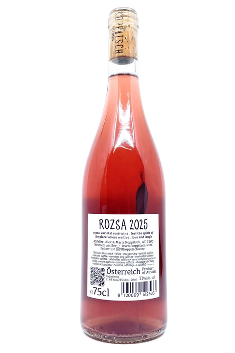 Back label of the bottle of Koppitsch Rozsa 2025 - Natural Wine Dealers