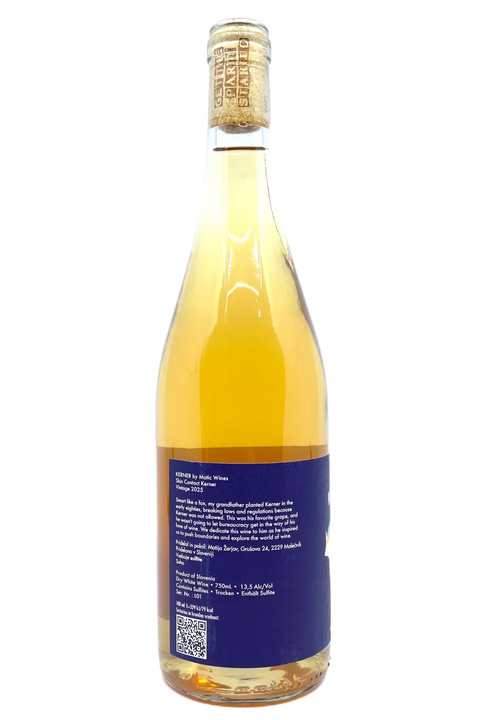 Back label of bottle of Matic Wines Kerner 2025 - Natural Wine Dealers