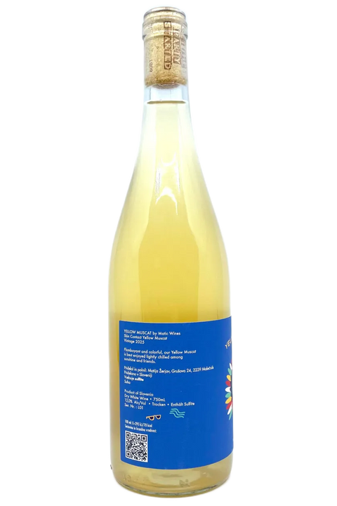 Back label of the bottle of Matic Wines Yellow Muscat 2025 - Natural Wine Dealers