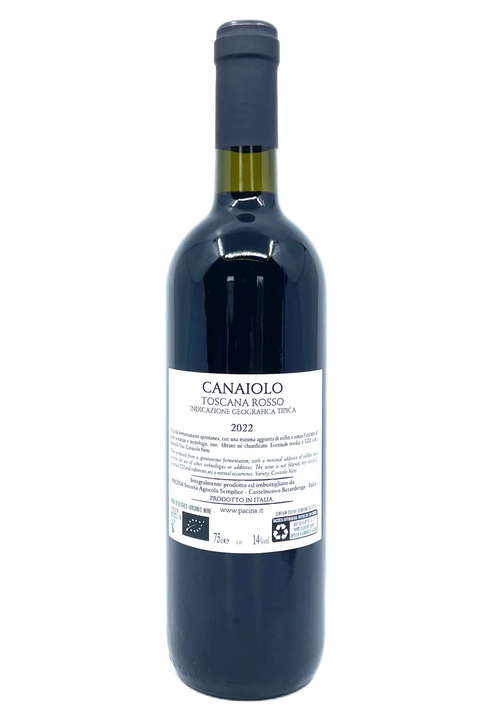 Back label of Pacina Canaiolo 2022 - Natural Wine Dealers