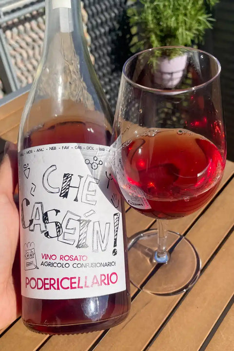 Poderi Cellario Che Casein 2023 bottle and glass