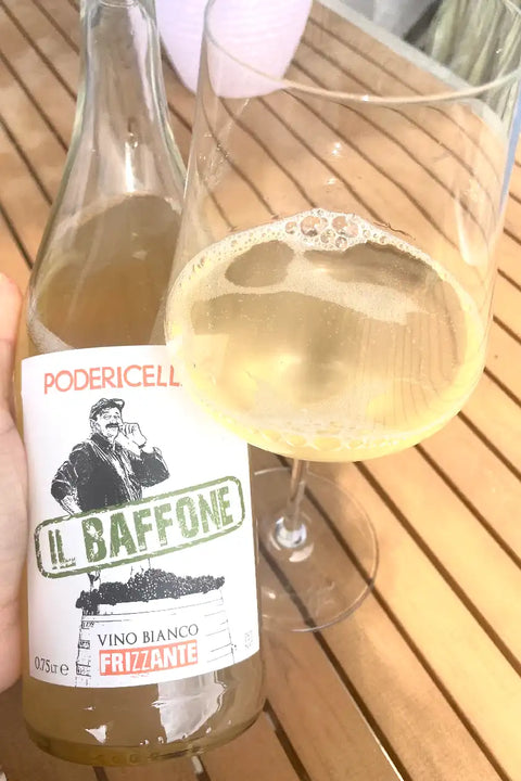 POderi Cellario Il Baffone 2023 bottle and glass