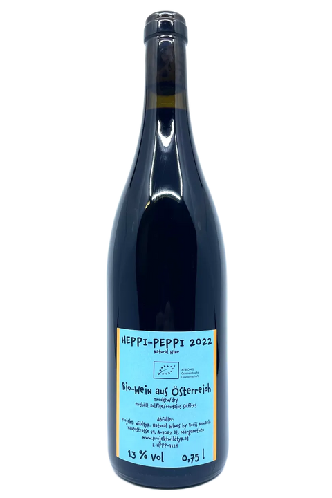 Back label of the bottle of Projekt Wildtyp Heppi Peppi 2023 - Natural Wine Dealers