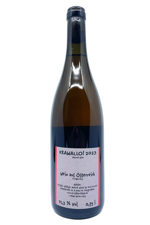 Back label of the bottle of Projekt Wildtyp Krawallo 2023 - Natural Wine Dealers