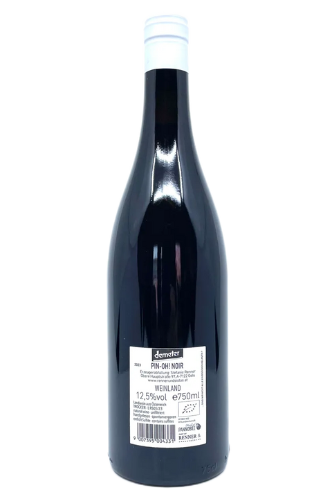 Back label of the bottle of Rennerundsistas Pinot Noir 2023 - Natural Wine Dealers